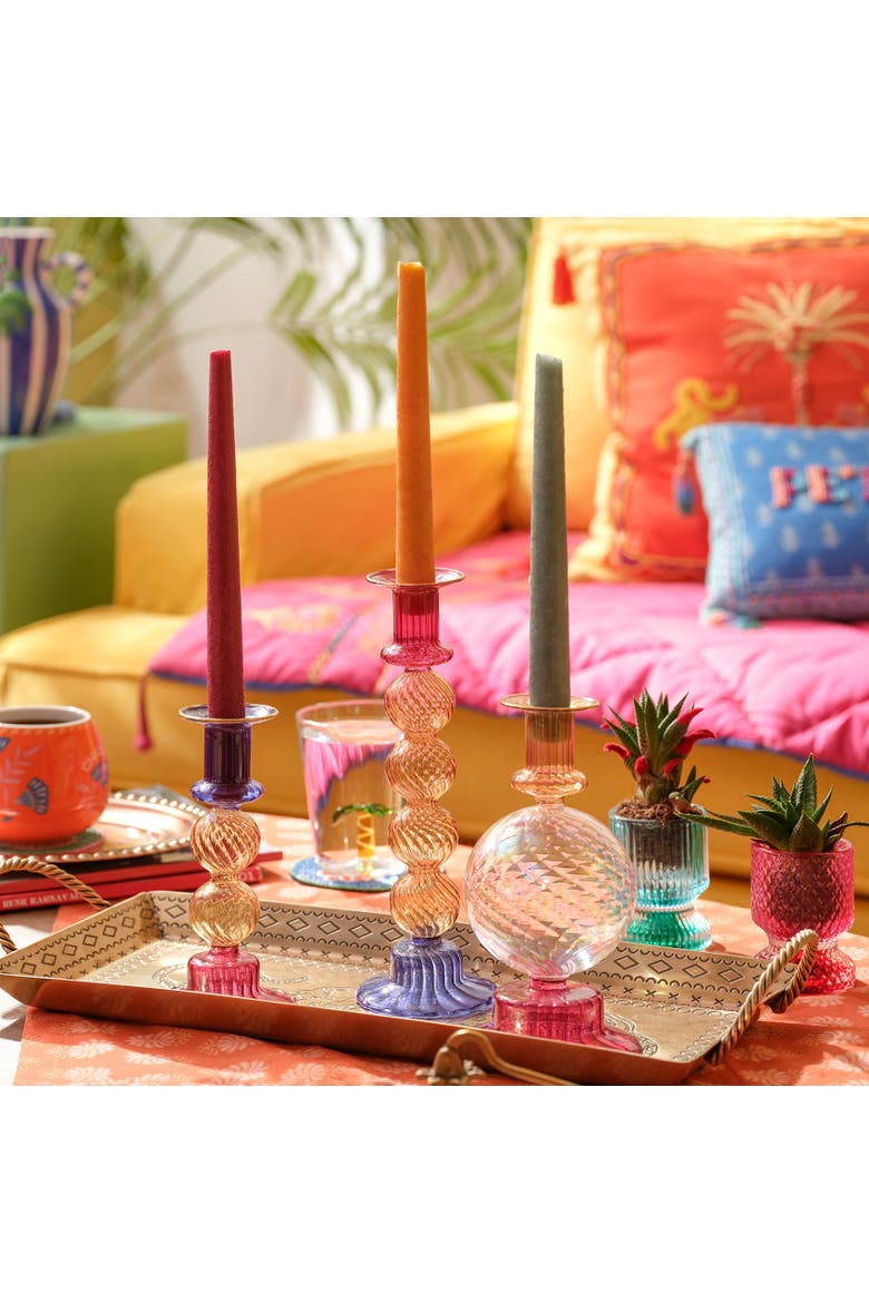 Borosilicate Glass Long Candle Holder 2 Pcs Set, Alternate, color, Multicolor