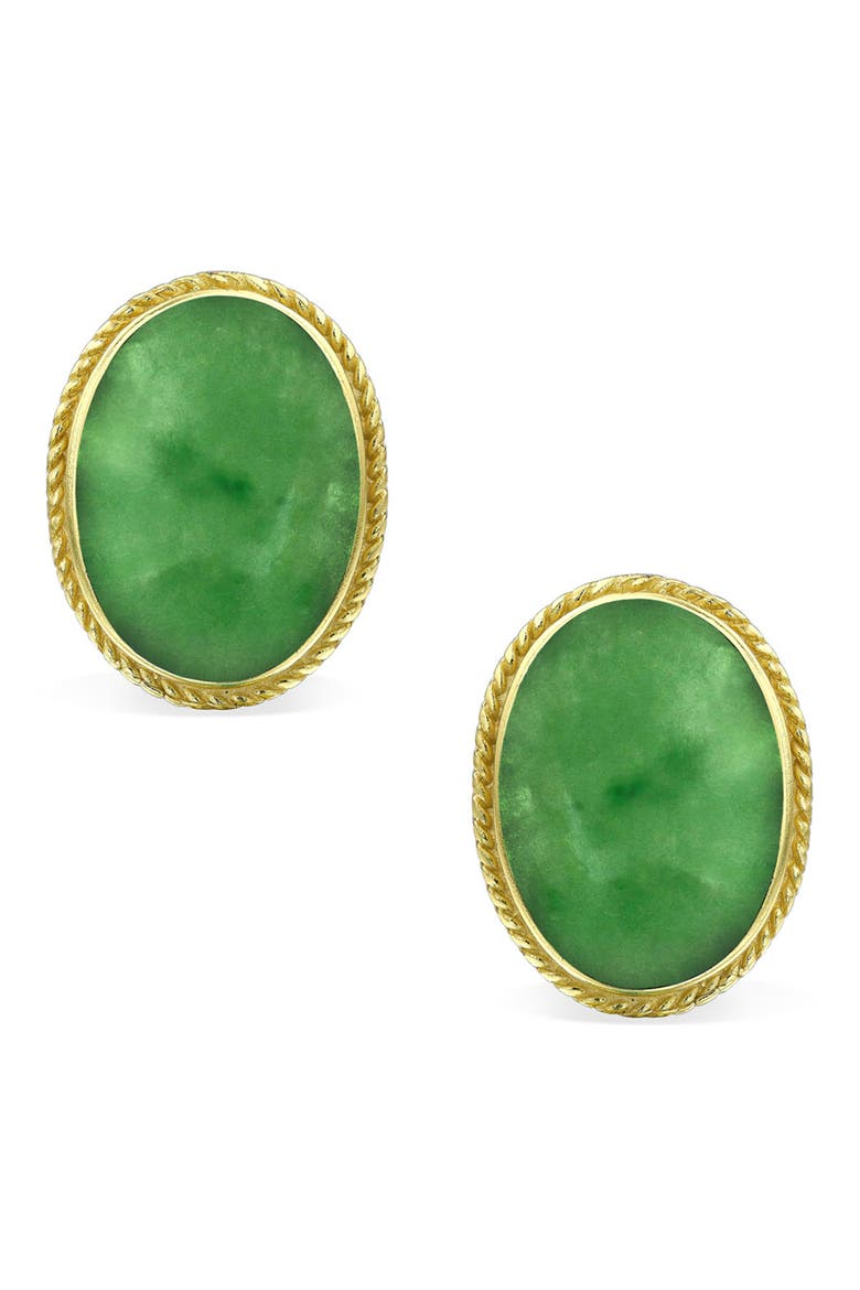 Gold Plated Sterling Silver Oval Cabochon Clip-On Stud Earrings, Main, color, GREEN