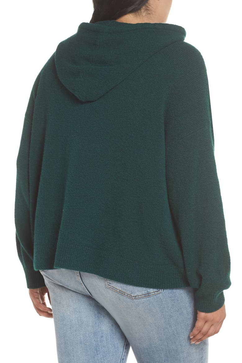 Cinched Hem Bouclé Hoodie, Alternate, color, GREEN BOTANICAL