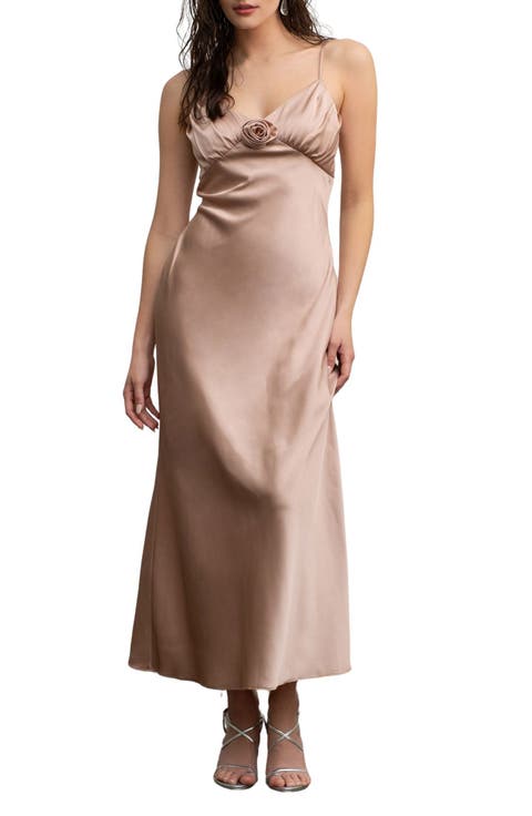 Flower Satin Midi Dress
