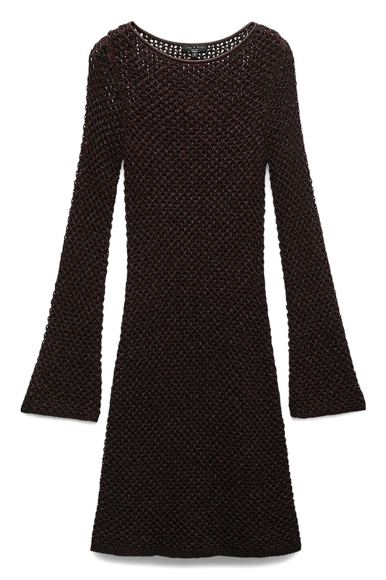 Ellie Open Stitch Long Sleeve Dress, Alternate, color, BROWN