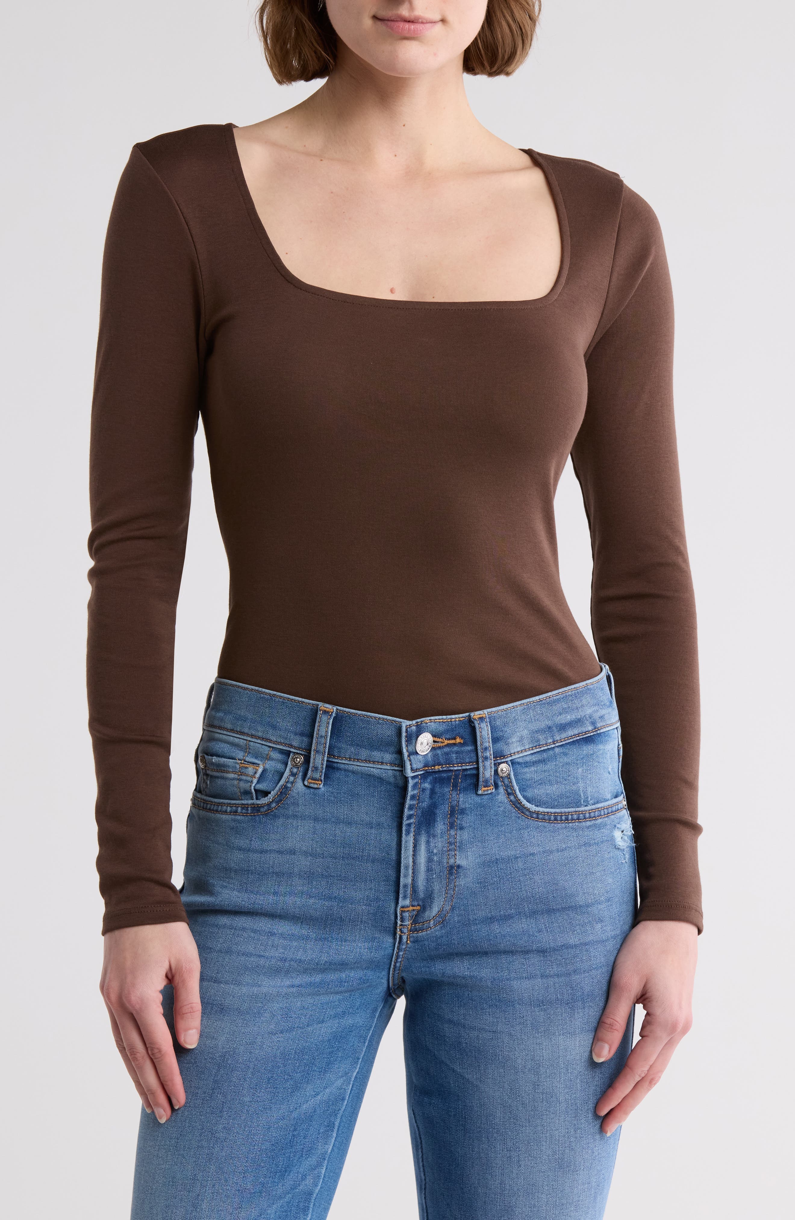 7 For All Mankind Long Sleeve Square Neck Top