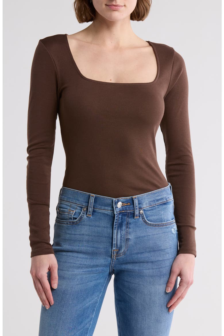 Long Sleeve Square Neck Top, Main, color, HOT FUDGE