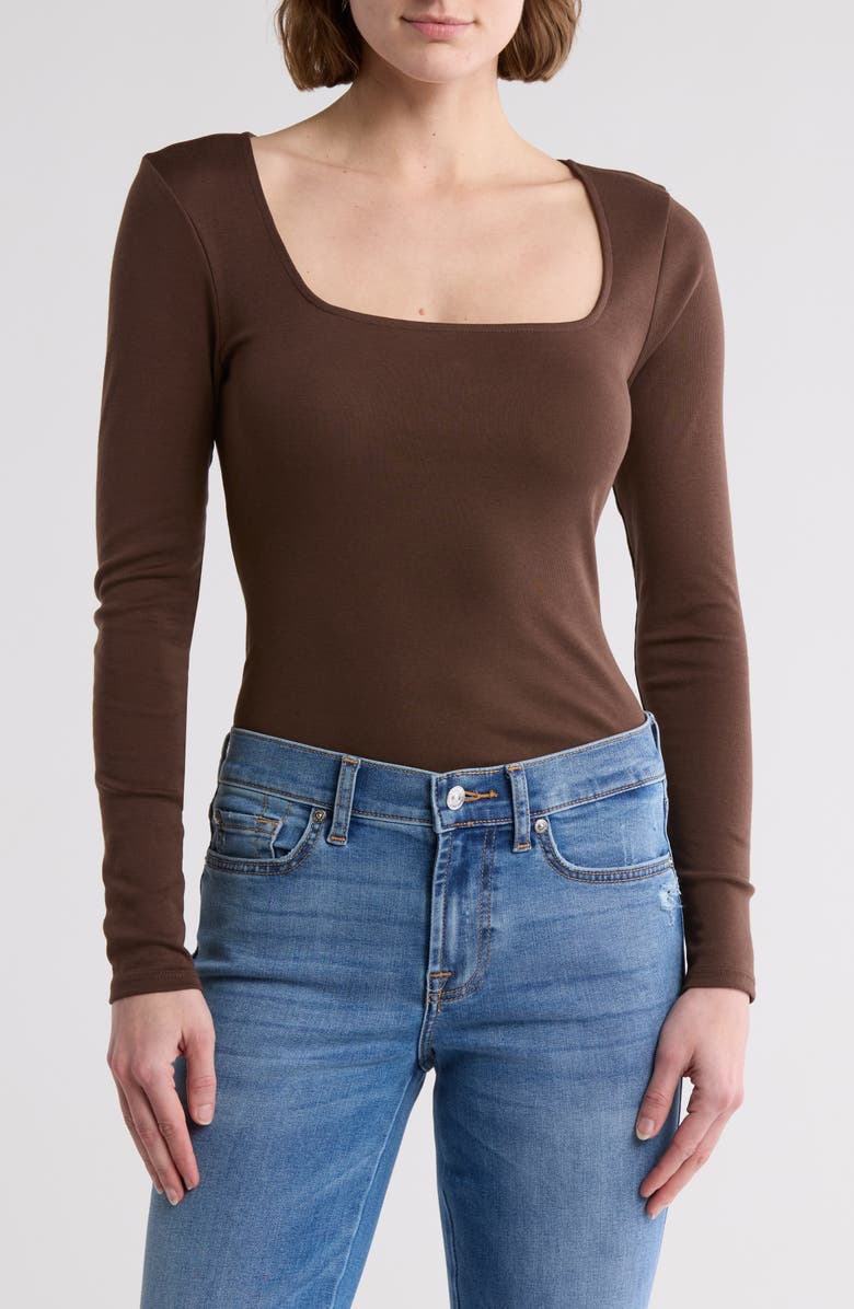 7 For All Mankind Long Sleeve Square Neck Top, Main, color, Hot Fudge
