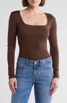 7 For All Mankind Long Sleeve Square Neck Top