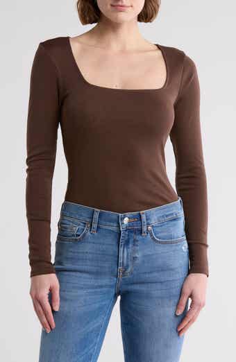 7 For All Mankind Long Sleeve Square Neck Top