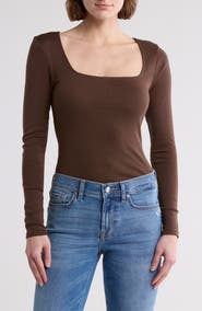7 For All Mankind Long Sleeve Square Neck Top