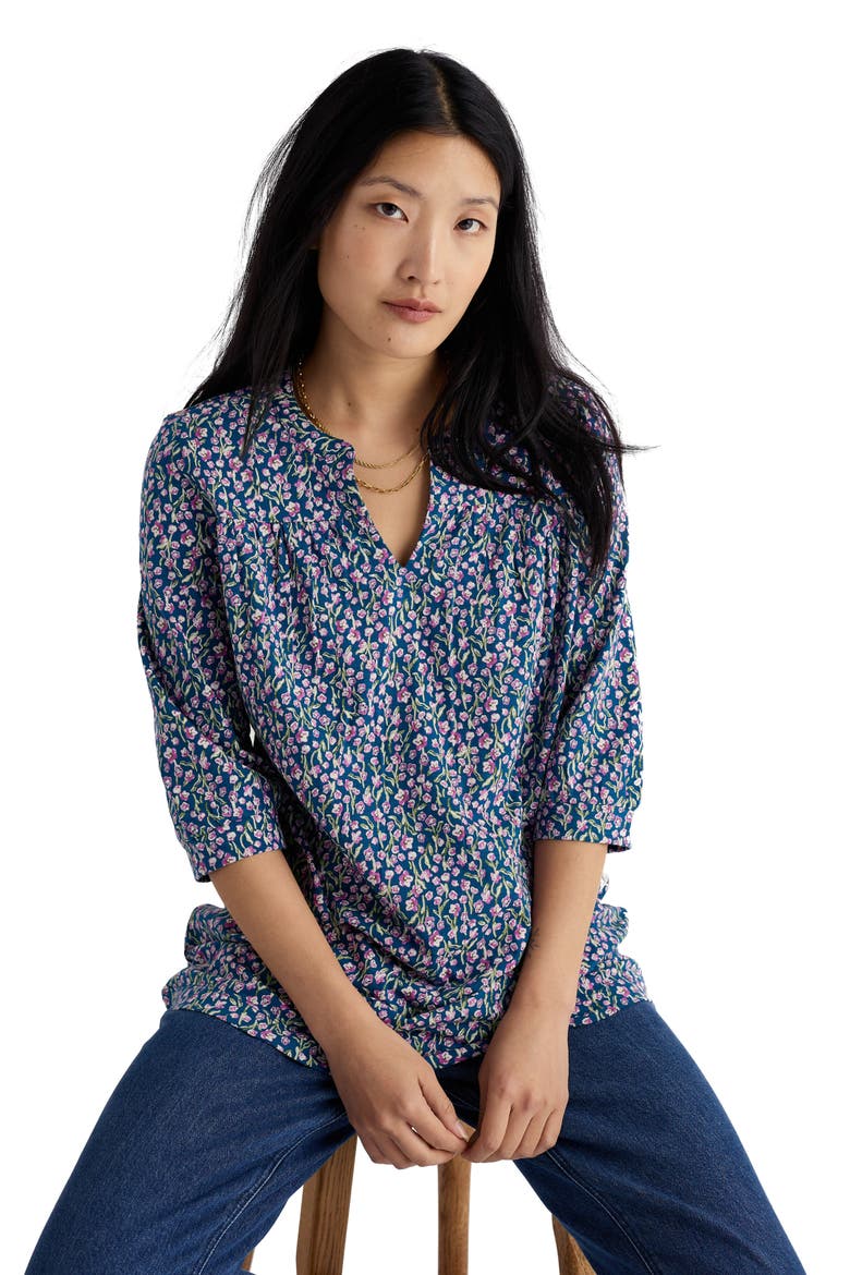 Sithney Floral Organic Cotton Jersey Tunic, Alternate, color, FLAX FLOWER BRIGHT ORCHID