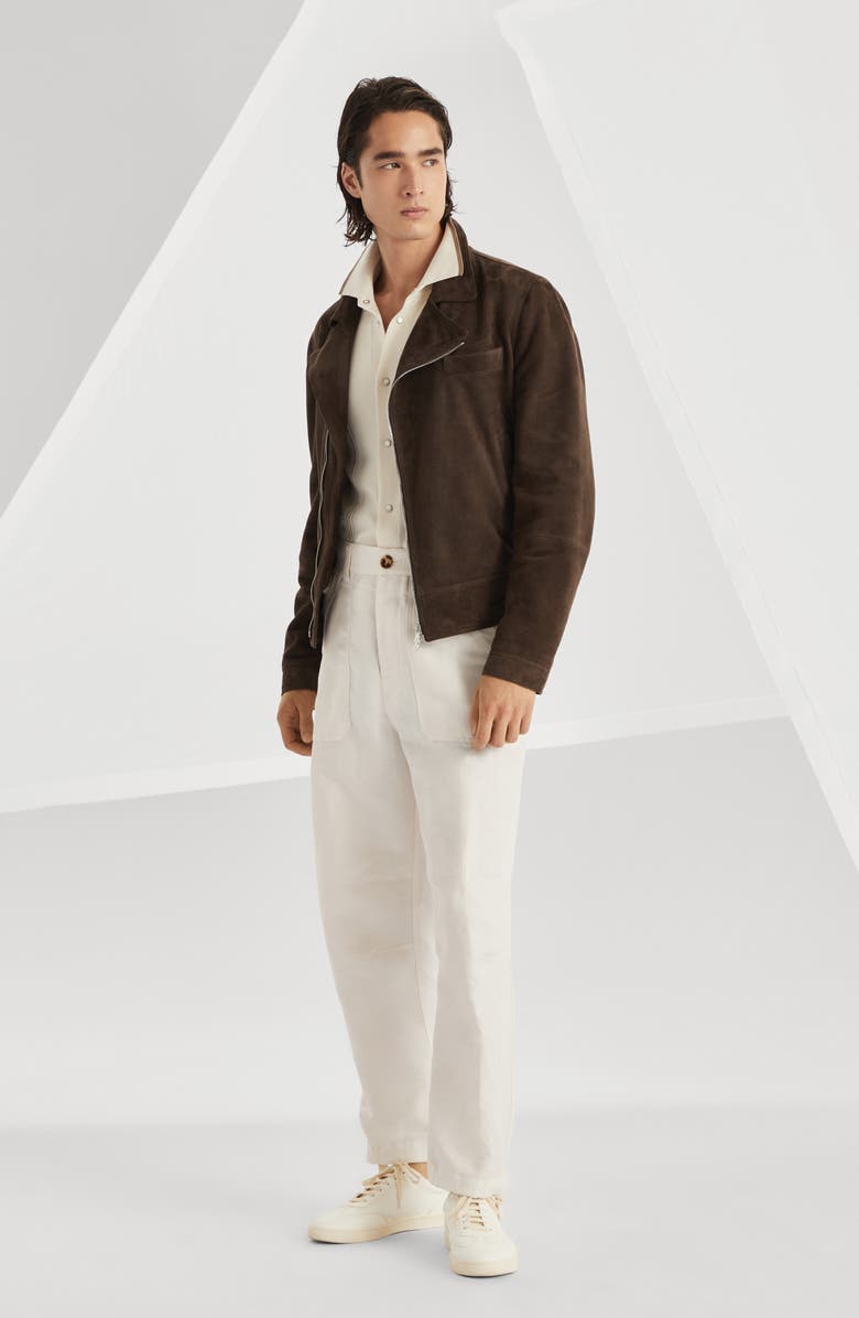Brunello Cucinelli Suede biker jacket, Alternate, color, 