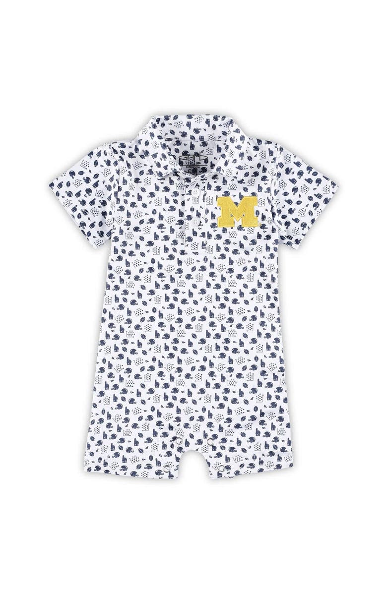 GARB Infant Garb White Michigan Wolverines Earnest Polo Romper, Main, color, White