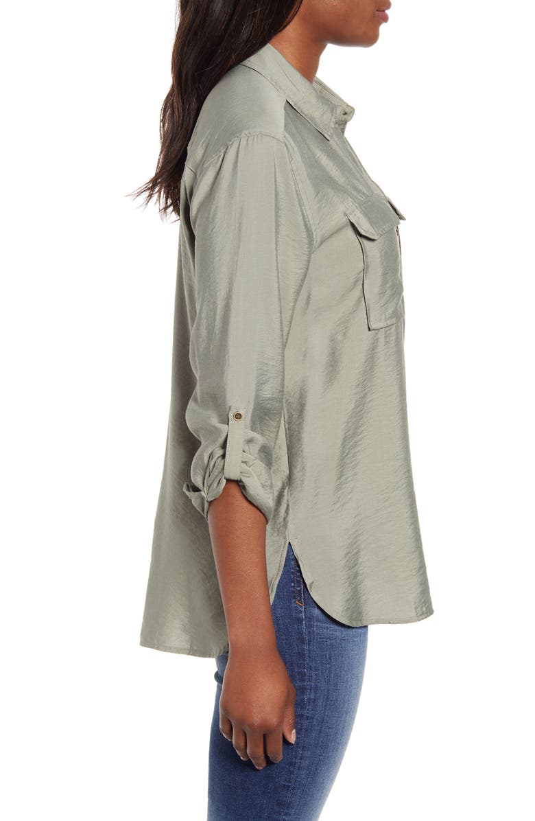 Vince Camuto Hammered Satin Utility Shirt, Alternate, color,