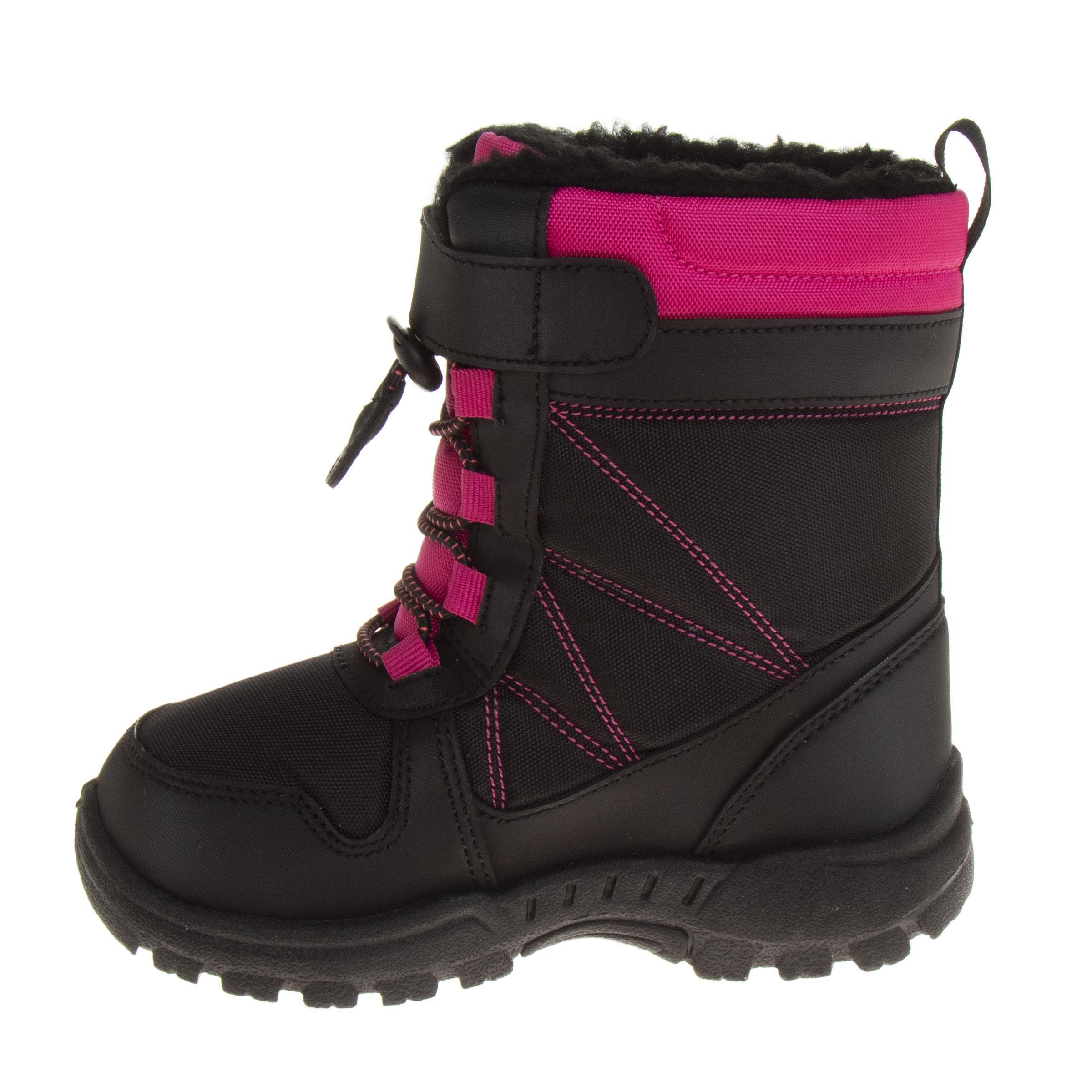 Snow Boots for Boys, Waterproof Insulated Winter Thermal Durable Cold Weather Ready Boots, Alternate, color, Black Pink