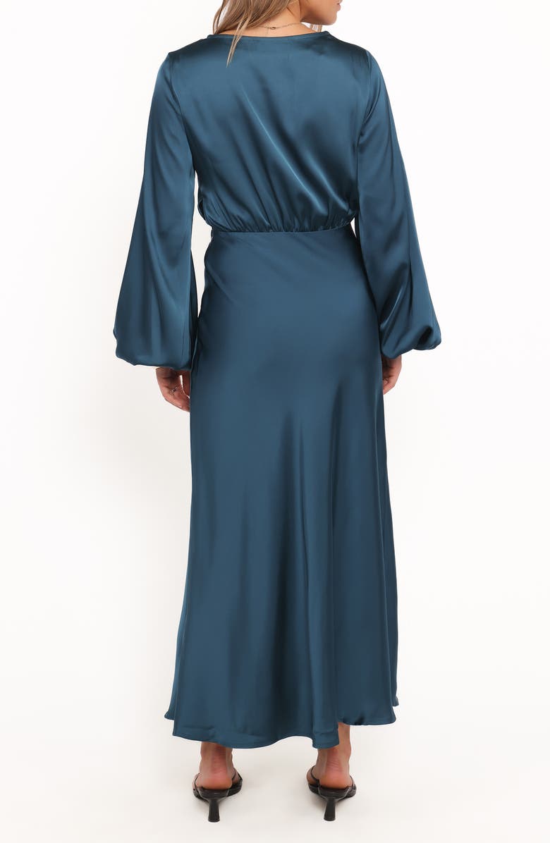 Petal & Pup Remora Long Sleeve Satin Midi Dress, Alternate, color, Teal