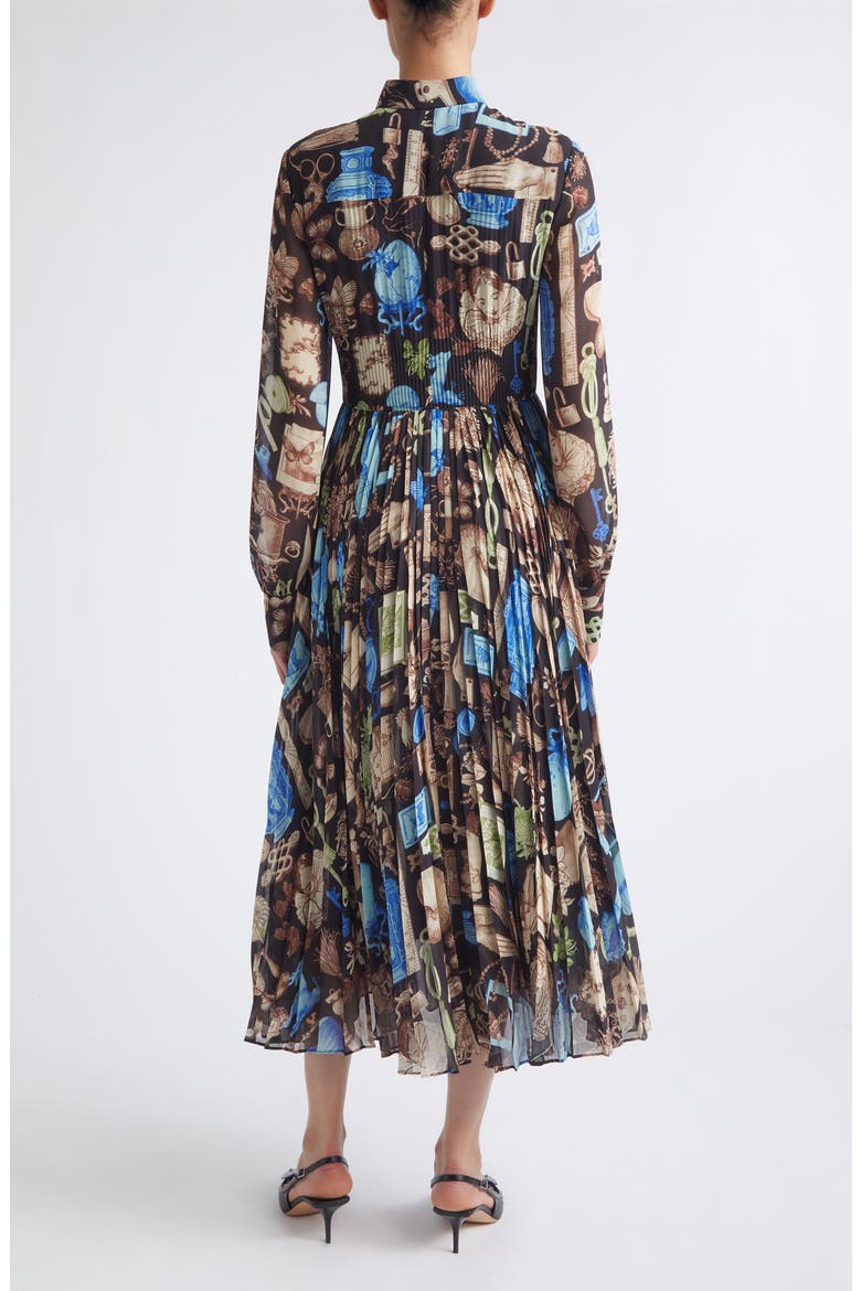 Tie Neck Pleated Midi Dress, Alternate, color, BLACK MULTI