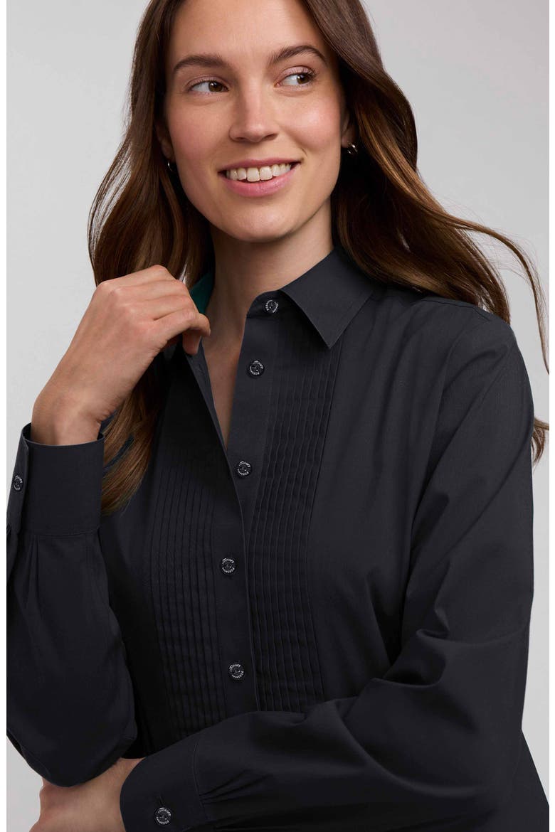 Jodie Pintuck Pleat Stretch Cotton Button-Up Shirt, Alternate, color, BLACK