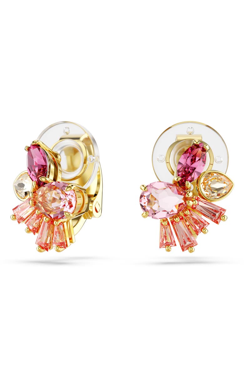 Swarovski Gema Crystal Clip-On Stud Earrings, Alternate, color, Pink