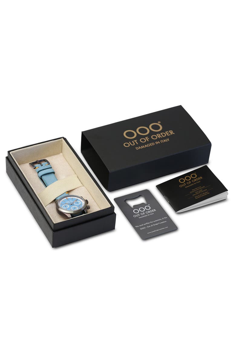 Sporty Cronografo Chronograph Leather Band Watch, 40mm, Alternate, color, LIGHT BLUE