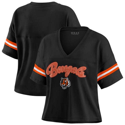 Wear By Erin Andrews Black Cincinnati Bengals Plus Size Color Block Boxy V-neck T-shirt In Black