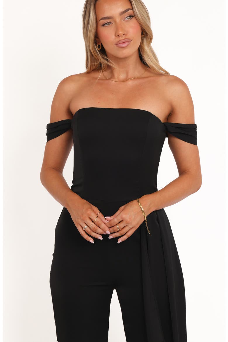 Jenny Drape Off the Shoulder Jumpsuit, Alternate, color, BLACK
