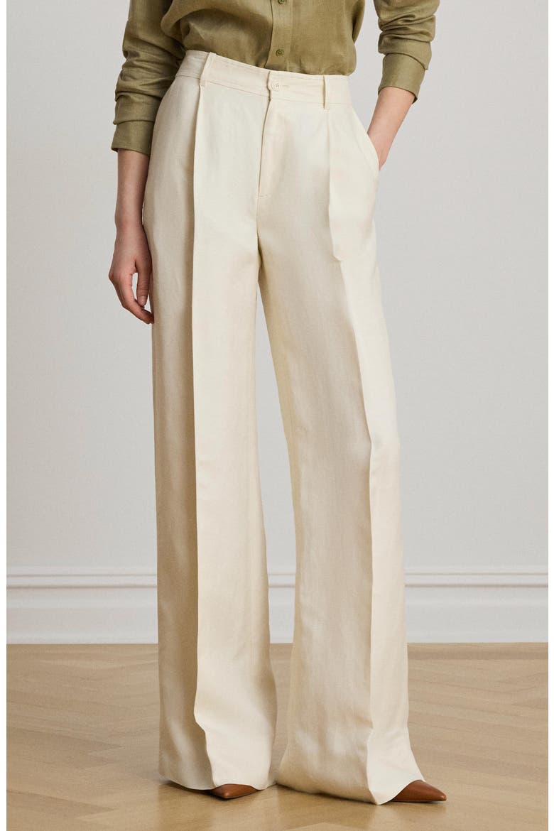 High Waist Wide Leg Linen Blend Pants, Alternate, color, WINTER CREAM