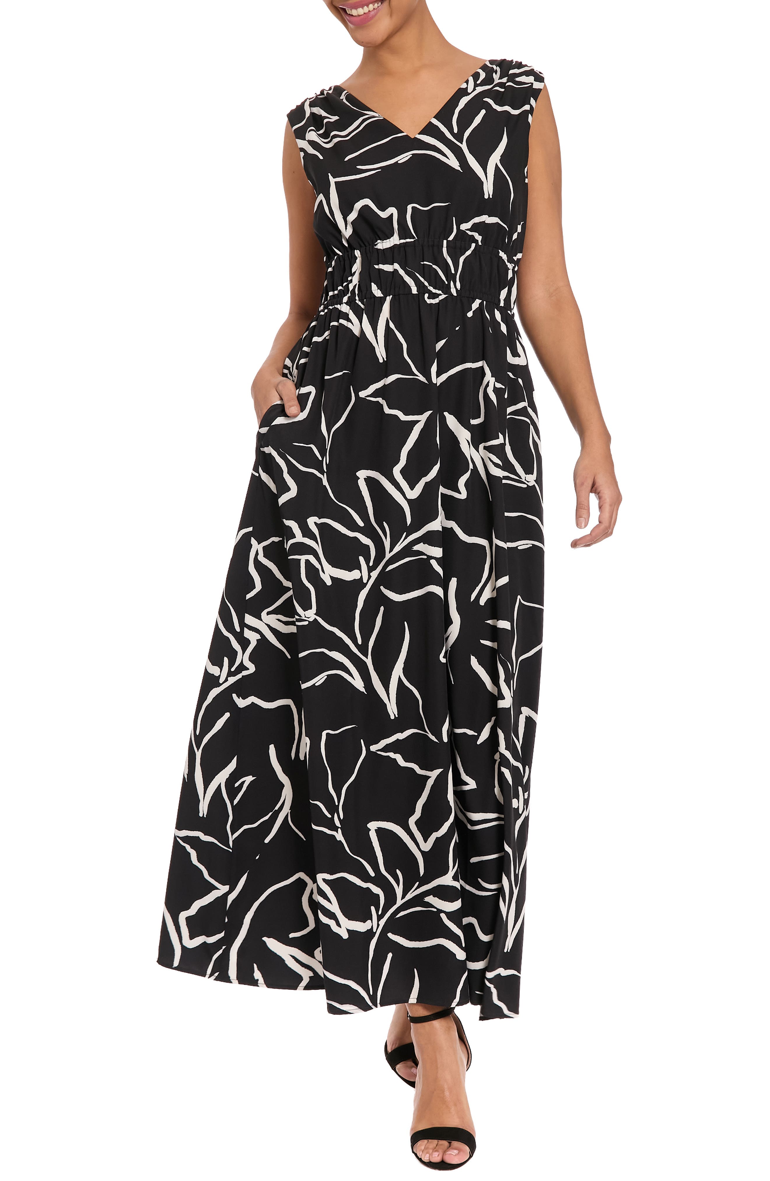 London Times Shirred Maxi Dress