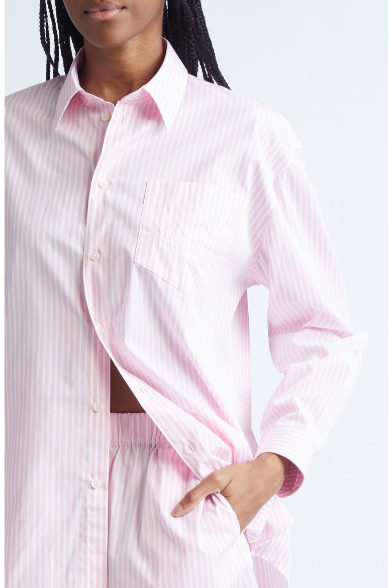 Eden Script Stripe Cotton Button-Up Shirt, Alternate, color, PINK/ WHITE THIN STRIPE