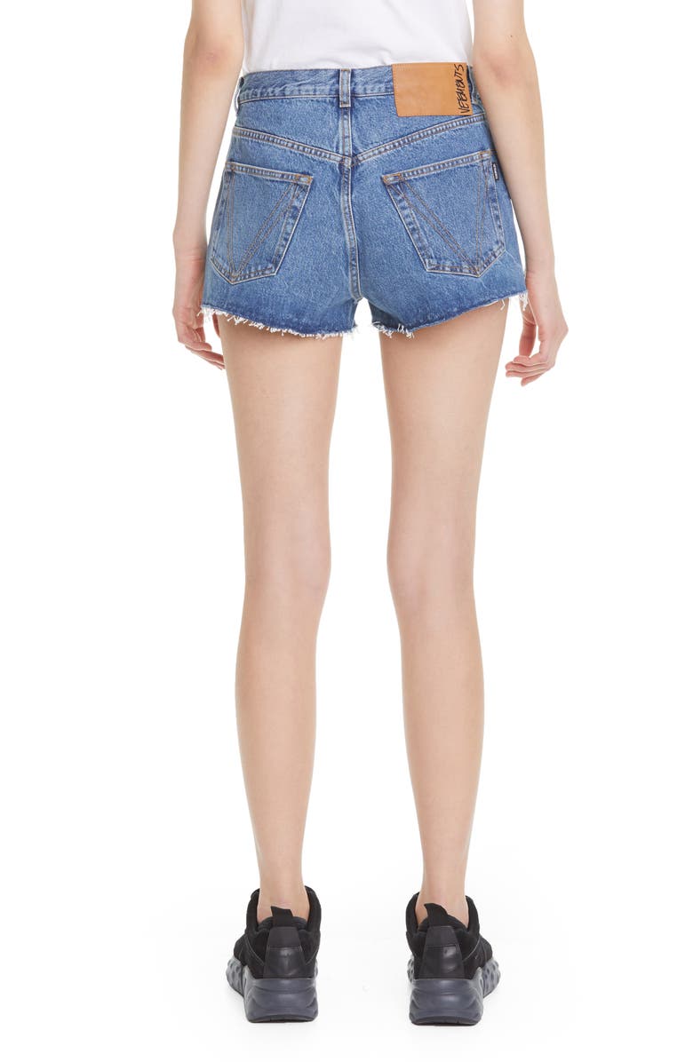 VETEMENTS Gothic Logo Denim Shorts, Alternate, color,