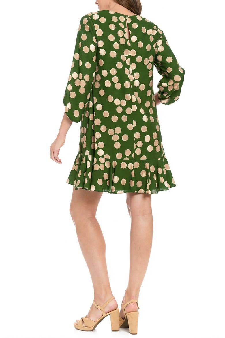 Polka Dot Balloon Sleeve Ruffle Hem Shift Dress, Alternate, color, FOREST ELF/ NOMAD