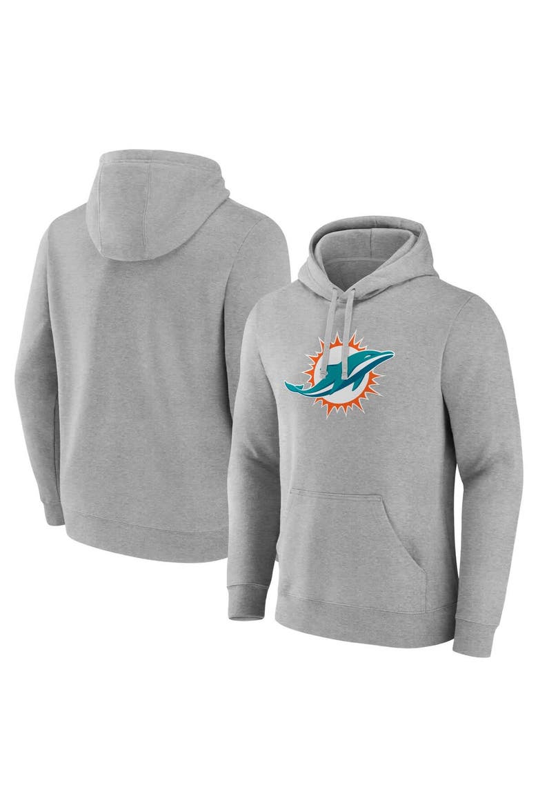 Men's Fanatics Heather Gray Miami Dolphins Deliver Fleece Pullover Hoodie, Main, color, Heather Gray