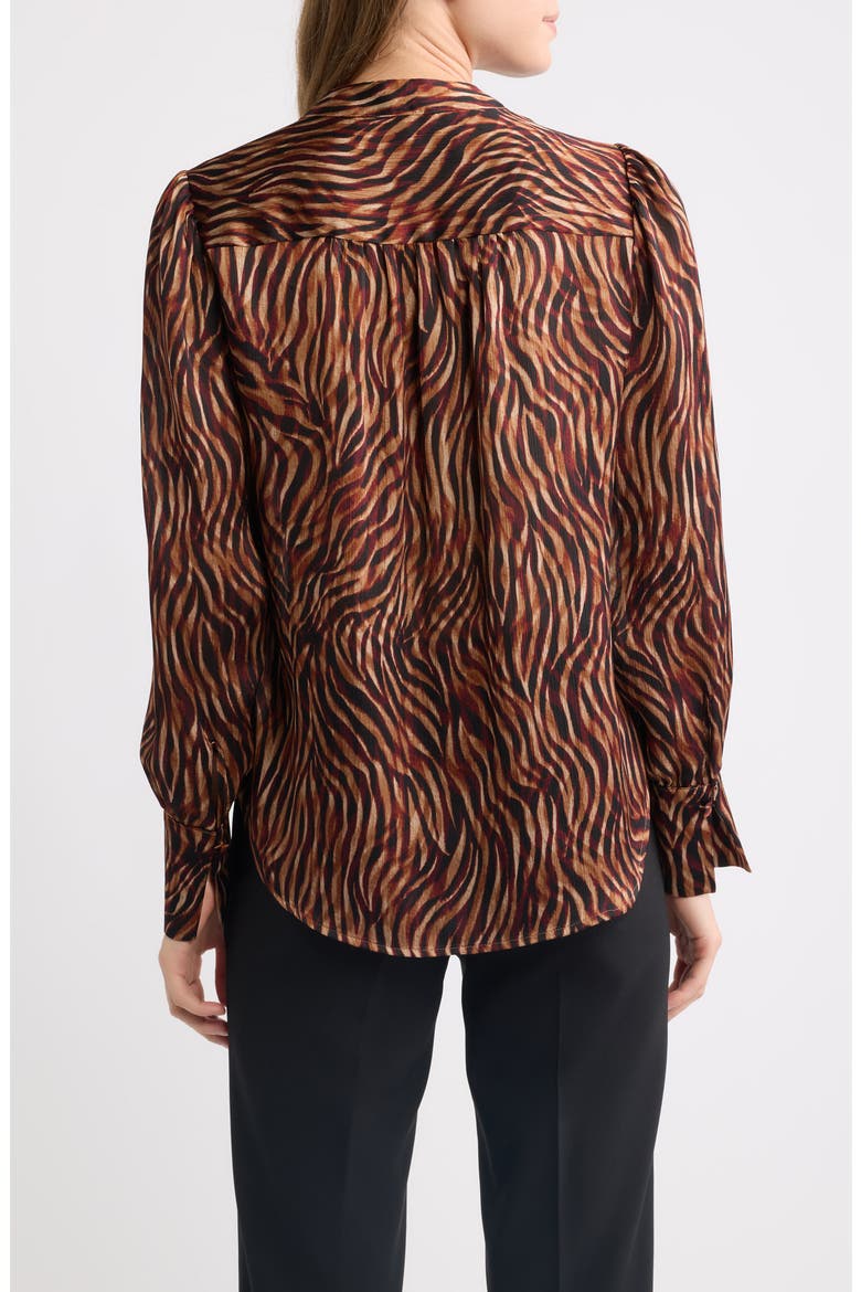 Pleat Front Split Neck Top, Alternate, color, BAROLO MULTI