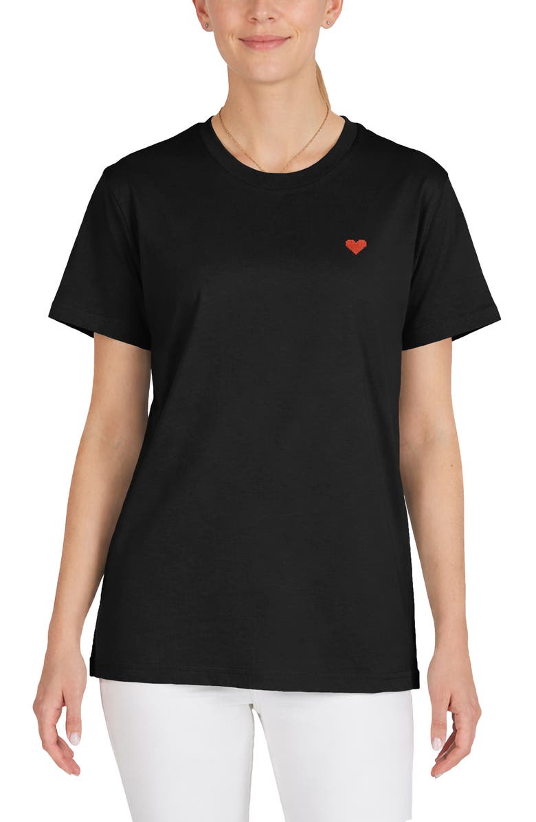 Dalix Womens Pixel Heart Jersey Relaxed Tee, Main, color, Black