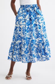 Caslon® Tie Waist Tiered Midi Skirt