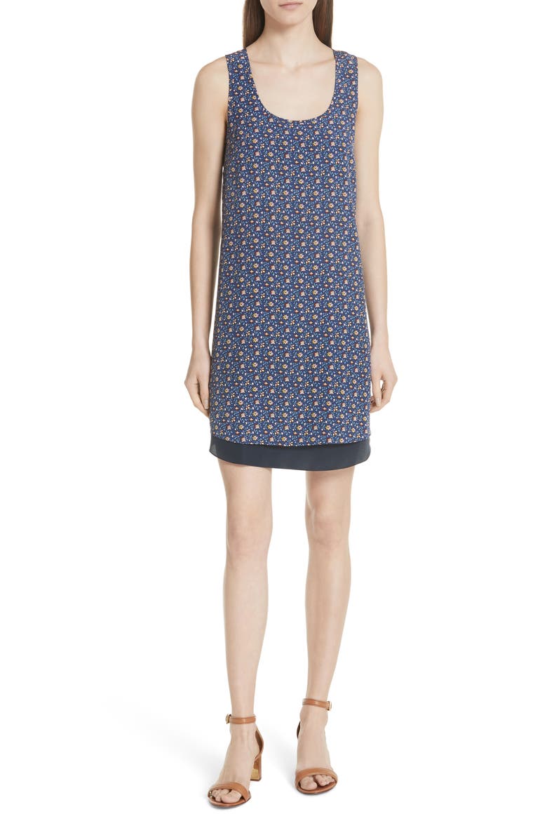 Sydney Sleeveless Silk Dress, Main, color, BLUE WILD PANSY