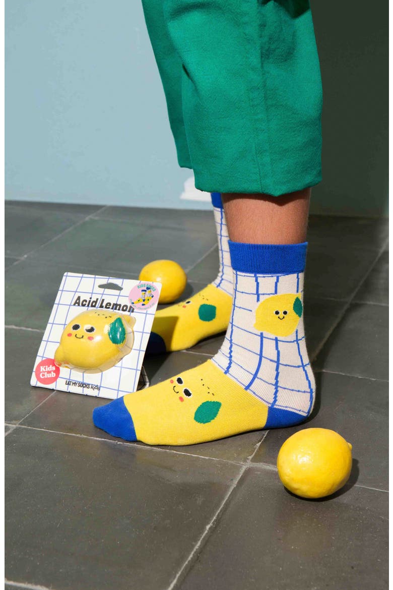 Kids' Acid Lemon 3D Crew Socks, Alternate, color, MULTICOLOR