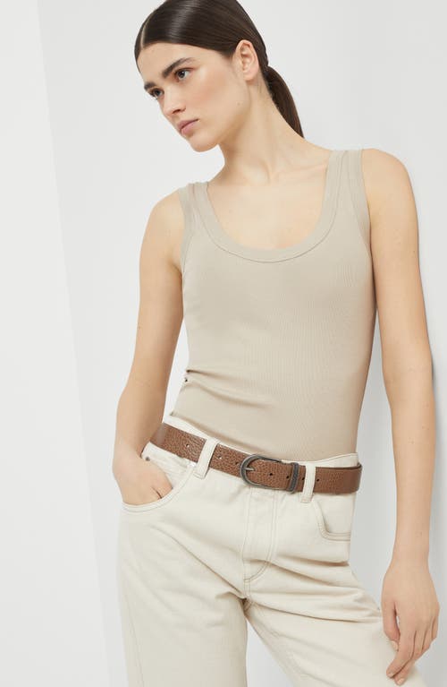 Brunello Cucinelli Ribbed Jersey Top In Beige