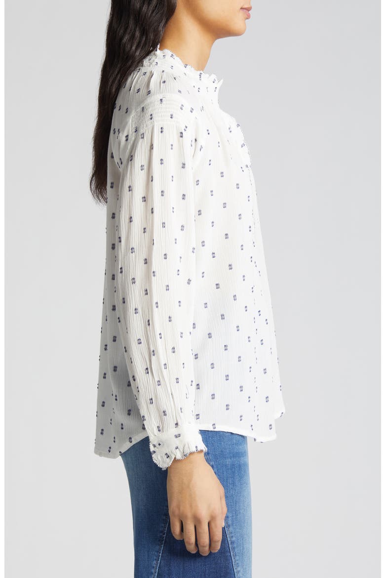Smocked Print Top, Alternate, color, OFF WHITE/ COASTAL BLUE