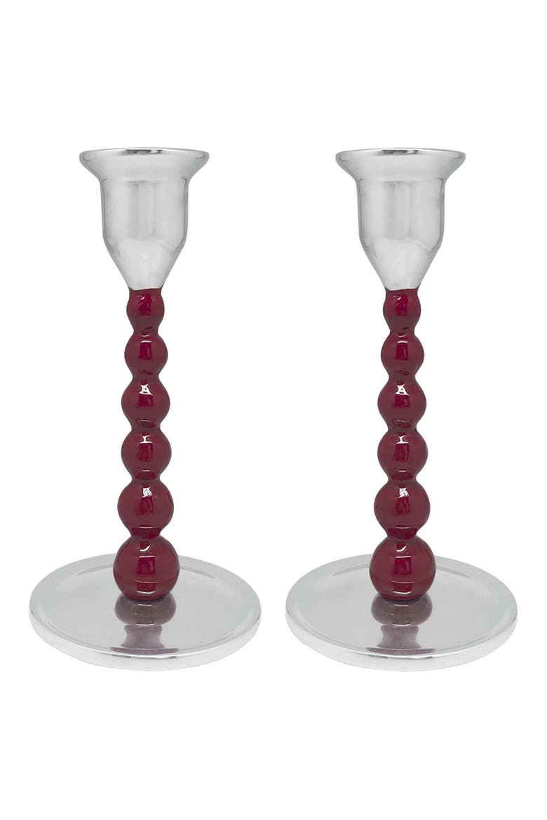 Set of 2 Pearled Candleholders, Main, color, RED