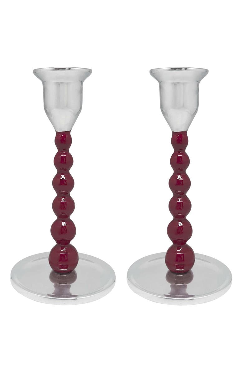 Mariposa Set of 2 Pearled Candleholders, Main, color, Red