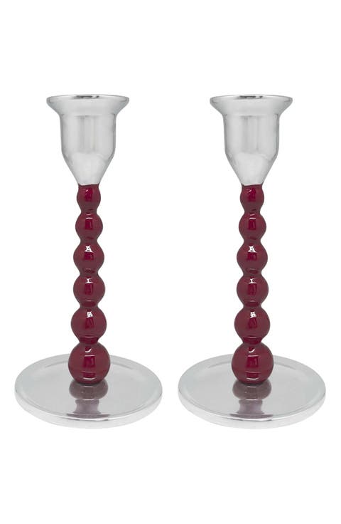 Set of 2 Pearled Candleholders