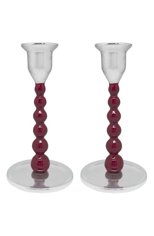 Mariposa Set of 2 Pearled Candleholders in Red 