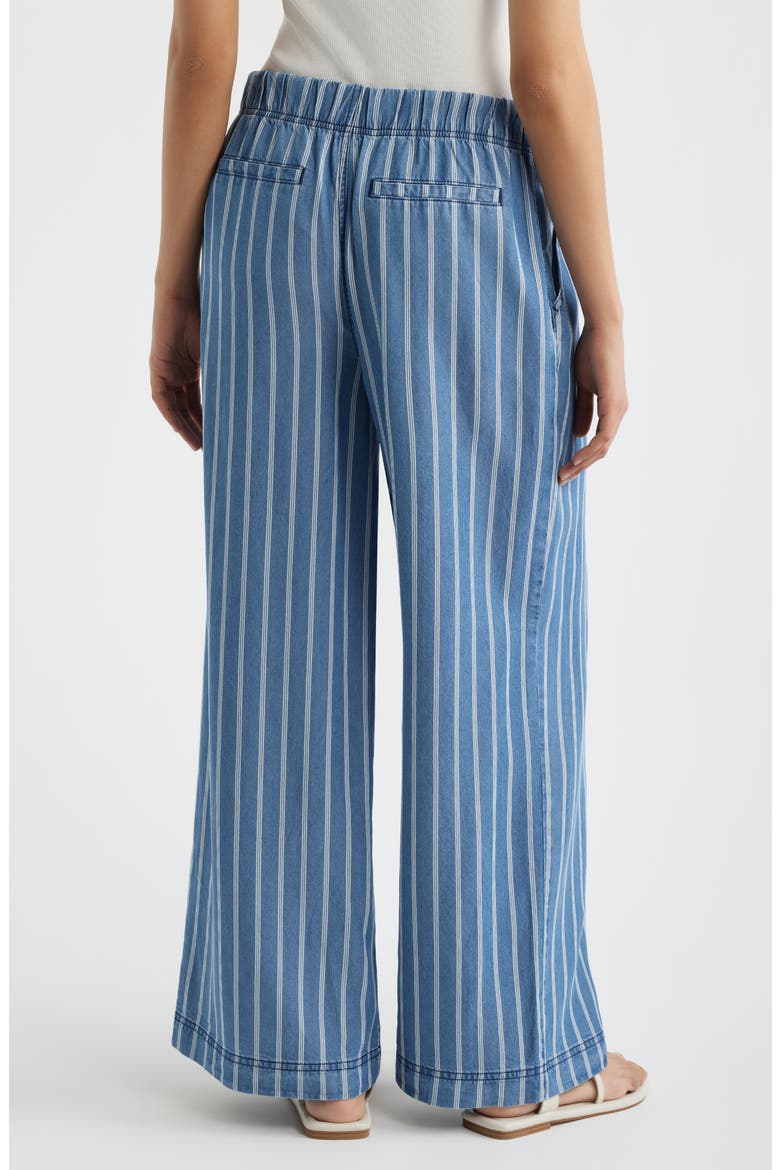 Pleated Stripe Wide Leg Denim Pants, Alternate, color, MEDIUM INDIGO