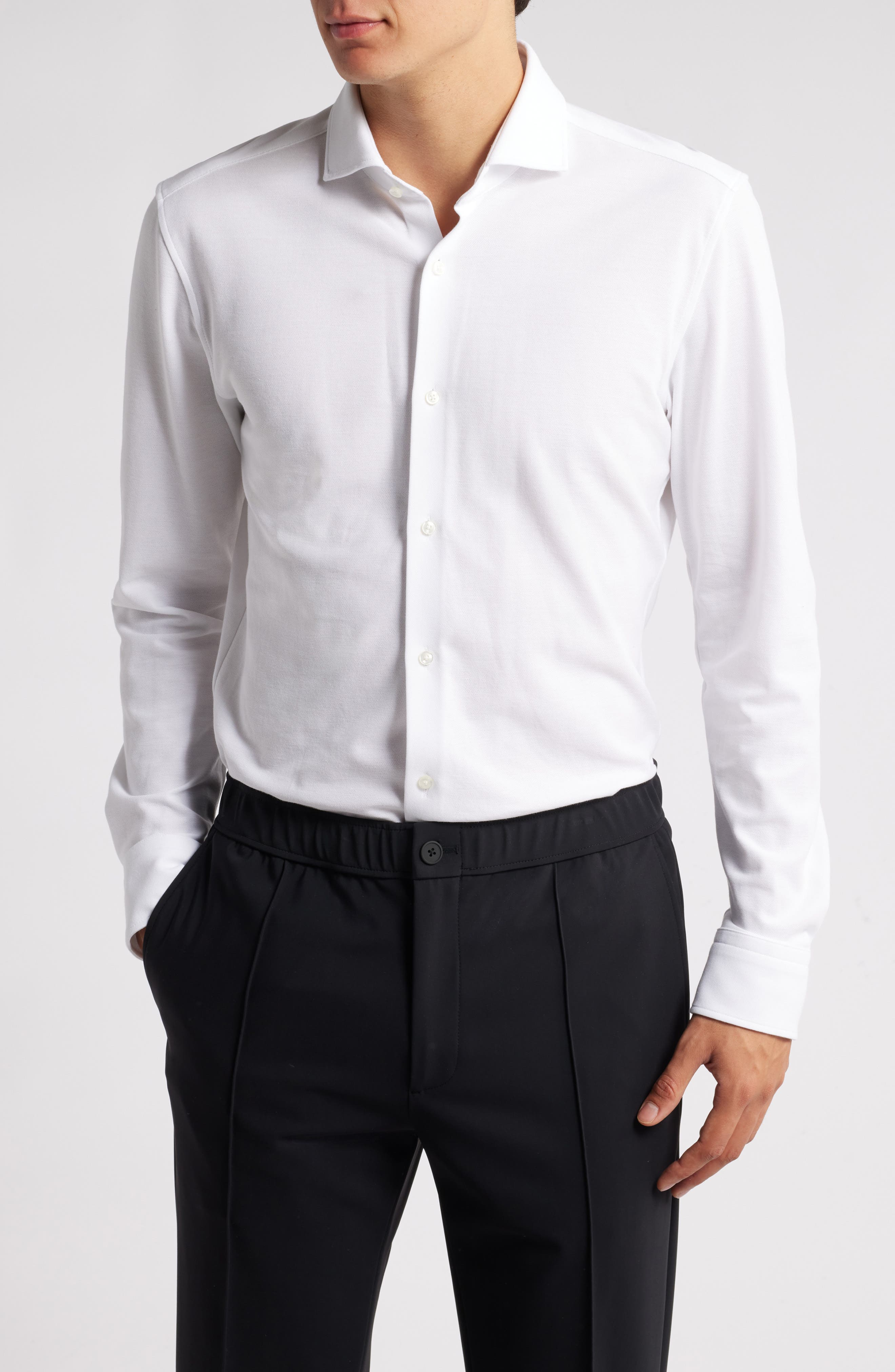 BOSS Hank Slim Fit Solid Performance Cotton Piqué Dress Shirt