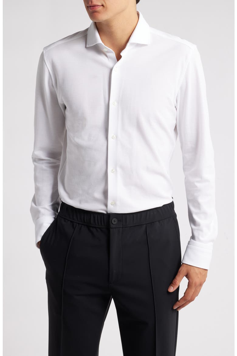 Hank Slim Fit Solid Performance Cotton Piqué Dress Shirt, Main, color, WHITE