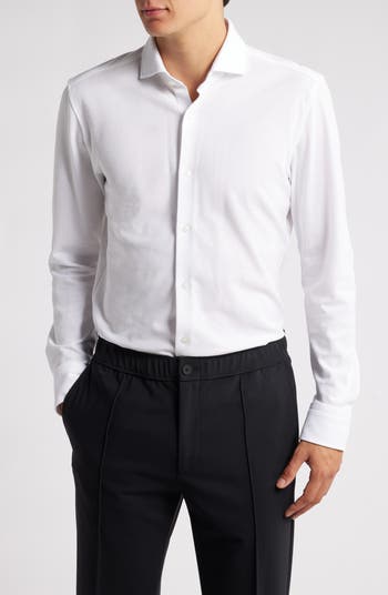 Hank Slim Fit Solid Performance Cotton Piqué Dress Shirt