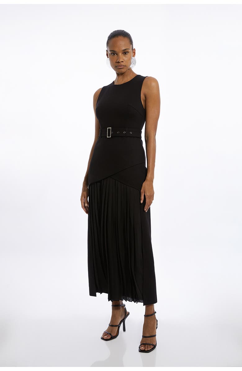 Karen Millen Jersey Pleated Maxi Dress, Main, color, Black