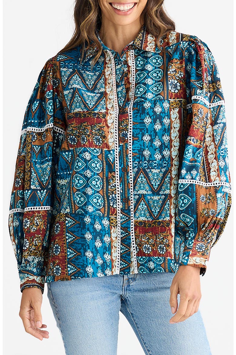 Castella Patchwork Print Cotton Button-Up Shirt, Main, color, SICILIAN PATCHWORK