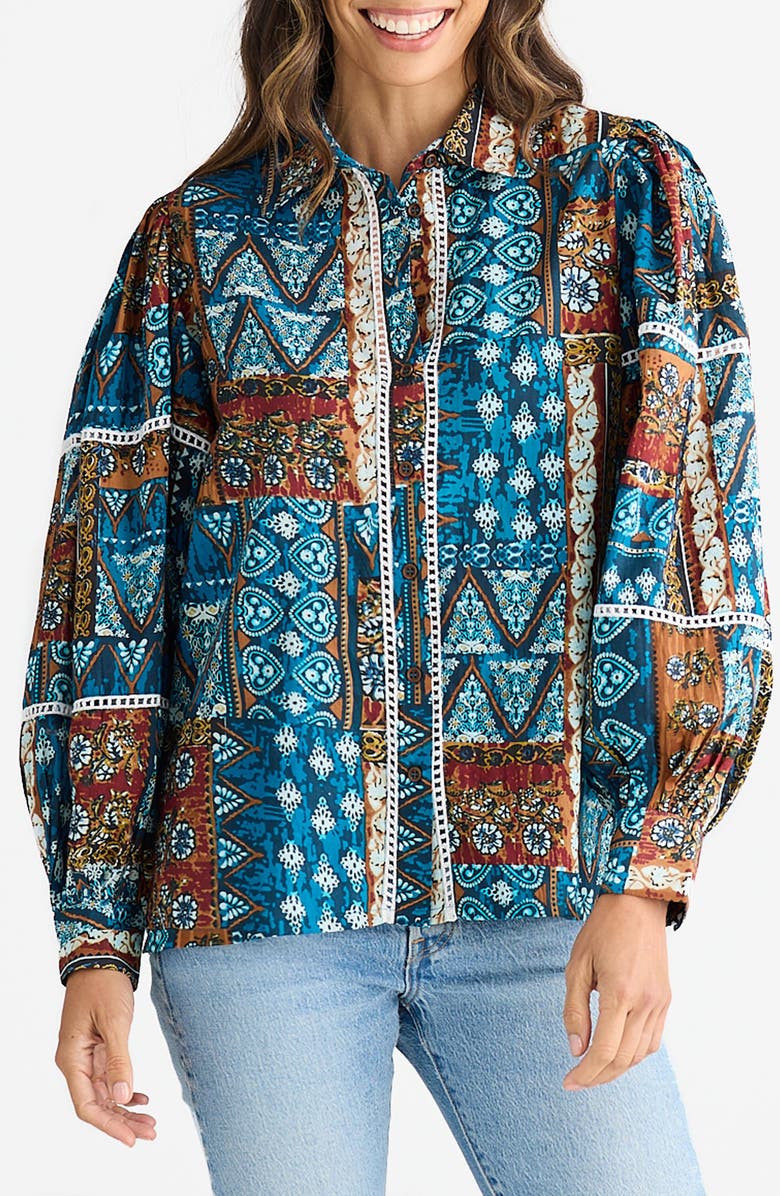 Talisman the Label Castella Patchwork Print Cotton Button-Up Shirt, Main, color, Sicilian Patchwork