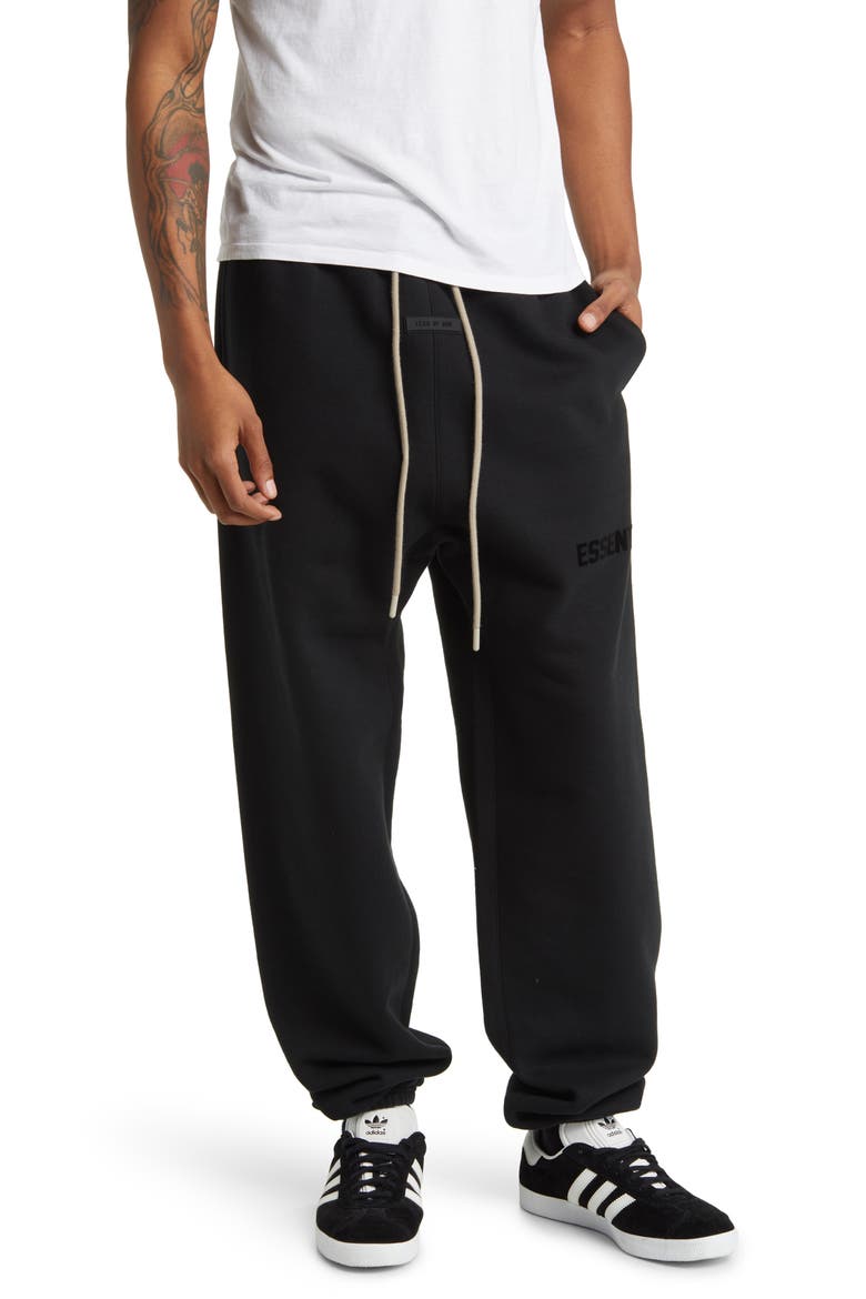 Relaxed Cotton Blend Drawstring Sweatpants, Main, color, JET BLACK