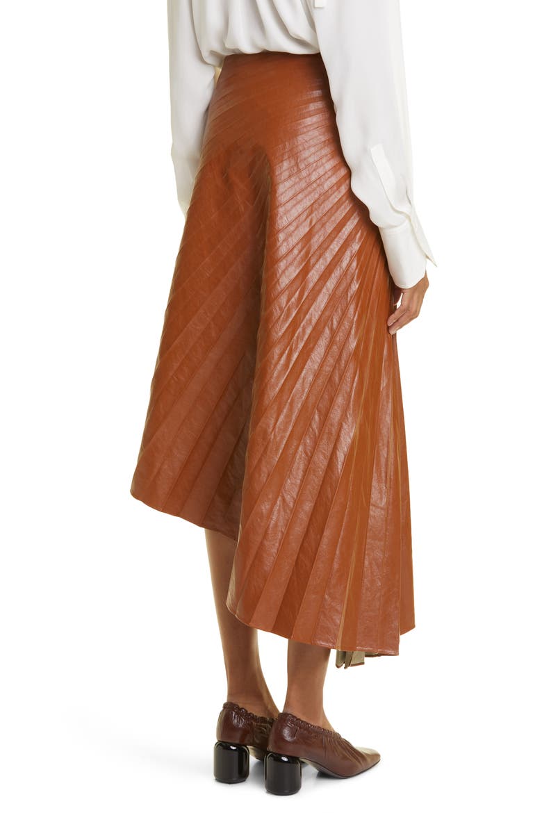 Tracy Asymmetric Pleat Faux Leather Skirt, Alternate, color, COGNAC