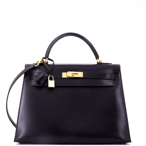 Kelly Handbag Black Box Calf with Gold Hardware 32